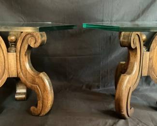 Oak Scroll Glass Tables
