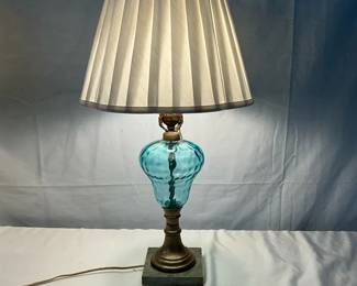 Teal Dimpled Glass Lamp