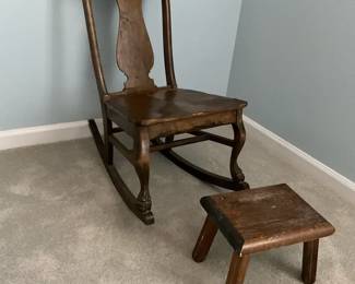 Wooden Rocking Chair And Footstool 
