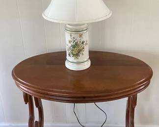 Oval Side Table And Floral Lamp