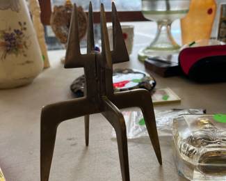 Brutalist space age brass candle holder