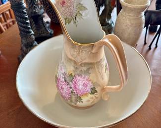 Vintage floral ceramic pitcher & basin set