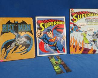 Lot 435. Batman, Superman, and one The Hulk wall signs
