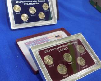 Lot 40. 15 sets of 50 States Commemorative Quarters: 1999 through 2003. Each year contains 3 sets of 5 quarters each for Denver, Philadelphia, and Gold plated.