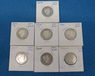 Lot 295. Seven Barber Head quarters. 1898 P, 1899 O, 1900 S, 1901 P, 1902 P, 1904 P 1906 O.