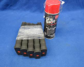 Lot 182. Five American Tactical 30-round 5.56 magazines and a can of One Shot Gun Cleaner and Lube