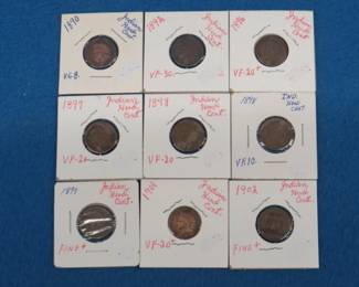 Lot 299. Nine Indian Head pennies. Dates range from 1890-1902.
