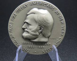 Lot 304. Medallion weighing 1.91 troy ounces of .999 pure silver from The Hall of Fame for Great Americans Series featuring Ulysses S. Grant. Made by the New York Medallic Art Co.
