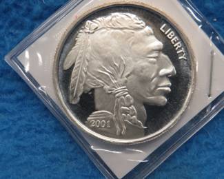 Lot 230. 2001 Buffalo Nickel silver round. One ounce of .999 fine silver.