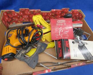 Lot 60. Radial saw Molding Set, electric stapler, router bits, and more