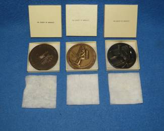 Lot 64. Three "Society of Medalists" bronze medallions. Series #33, #80, and #97. Includes 3 holders.
