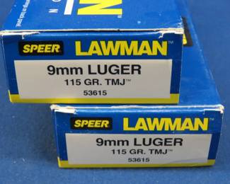 Lot 58. 100 Speer Lawman 9mm rounds