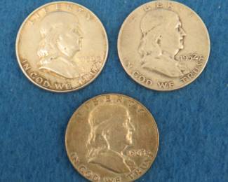 Lot 270. Three Franklin half dollars. 1950 D, 1952 D, and 1963 D.
