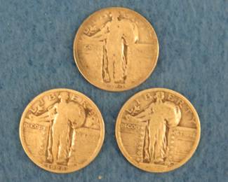 Lot 271. Three Standing Liberty quarters. 1928 P, 1929 P, and no date.