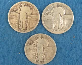 Lot 275. Three Standing Liberty quarters. 1925 P, 1926 P, and no date.