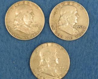 Lot 234. Three Franklin half dollars. 1953 P, 1958 P, and 1961 D.