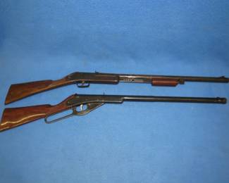 Lot 71. Daisy Model 107 pump BB gun with good compression for parts or repair. Missing barrel insert. Daisy Model 155 lever-action BB gun that needs new seals.