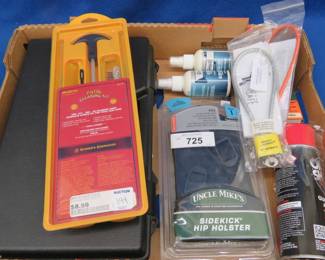 Lot 200. Uncle Mike's holster, gun cleaning items, and more