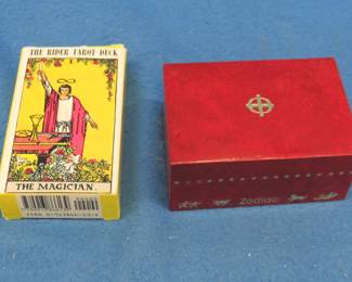 Lot 375. Tarot cards and an empty Zodiac watch box