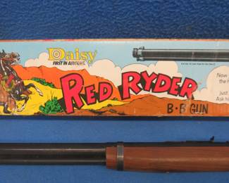 Lot 16. Daisy Red Ryder BB gun in original box. Model 1938B. Good compression.