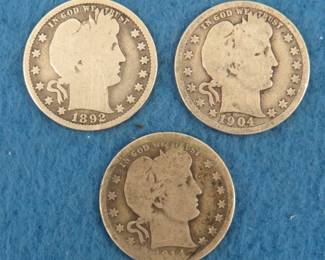 Lot 233. Three Barber Head quarters. 1892 P, 1904 P, and 1914 D.