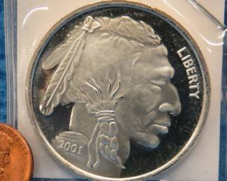 Lot 98. 2001 Buffalo nickel silver round. One ounce of .999 silver.