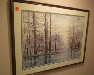 Lot 488. Unnamed 45" x 35" picture of flooded timber. Looks like where I used to hunt ducks on the Rum River.