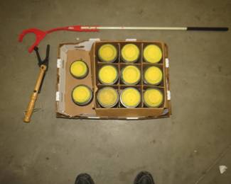 Lot 161. Full box of clay pigeons (with extras) and two throwers