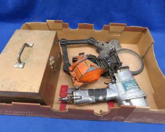 Lot 120. Pneumatic Hitachi coil nailer and other woodworking tools or accessories