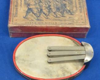Lot 359. Vintage rare novelty drum and tremolo harmonica and original box from an unknown maker. Minimum bid $100. See photos for condition. The box came to us wrapped and we did not open it. 