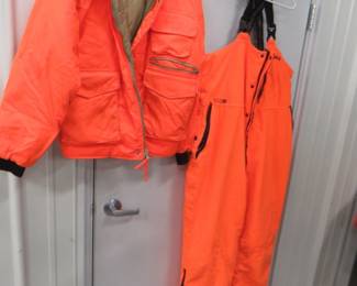 Lot 333. Large Gamehide insulated blaze orange jacket and LG/TG Cabela's bibs plus a tote