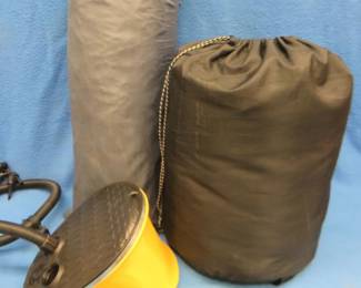 Lot 413. Untested tent, sleeping bag, pump, and hatchet appear to be in good condition