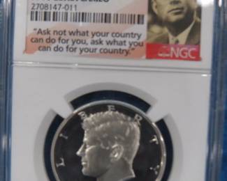 Lot 379. 2014 P 50th Anniversary 90% Silver Kennedy Half Dollar slabbed and graded High Relief PF 70 Ultra Cameo by NGC
