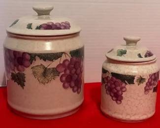2 Grape design Canisters by Fairfield Stoneware 