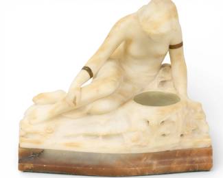 Lot 1059
Italian Carved Alabaster Illuminated Sculpture of a Maiden Gazing into a Reflecting Pool