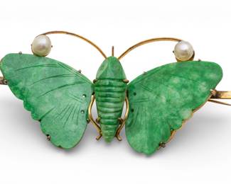 Lot 23
Chinese 14K Gold Carved Green Jade Butterfly Brooch