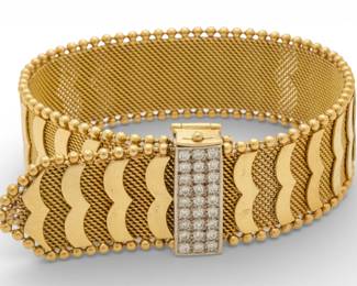 Lot 48
French 750 (18K) Gold Slide Bracelet, Diamond Clasp