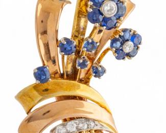 Lot 69
14K Yellow & Rose Gold, Blue Sapphire and Diamonds Brooch