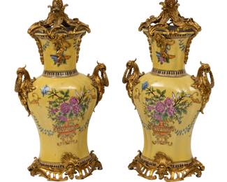 Lot 1084
French Style Bronze Mounted Earthenware Vases, 20th C
