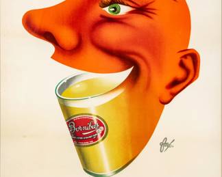 Lot 1009
Philippe Fore (French, B. 1927) Lithographic Poster in Colors on Paper, Linen Backed, Ca. 1954, 'La Moutarde Bornibus'