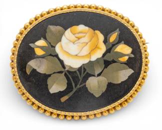 Lot 26
Italy Gold Mosaic Pietra Dura Floral Brooch