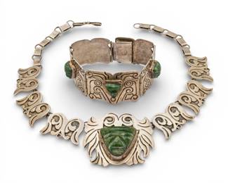 Lot 40
Mexico Hand Crafted Sterling Silver and Green Onyx Necklace & Bracelet