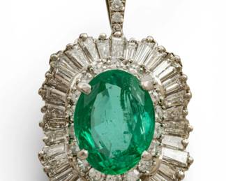 Lot 20
Ladies Platinum, Emerald, and Diamond Pendant Necklace