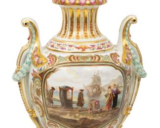 Lot 1100
French Hand Painted Porcelain Urn-form Table Lamp