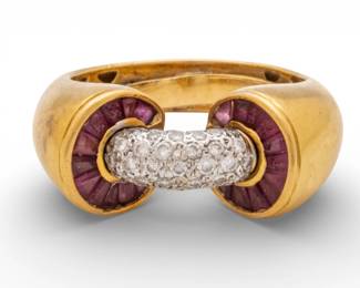 Lot 5
14 K Yellow Gold Ring, Full Cut Diamonds and Rubies