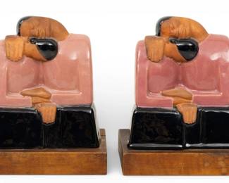 Lot 1076
V. Shuster Mid-Century Modern Glazed and Unglazed Ceramic Bookends, Mid 20th C.
