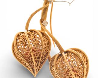 Lot 2
Tiffany & Co (Paris) 18K Schlumberger Gold Acorn Brooch with Diamonds & Coral