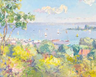 Lot 1021
Pierre Bittar (French / American, B. 1934) Oil on Canvas, Ca. 1995, 'Little Traverse Bay and Harbor Pointe'