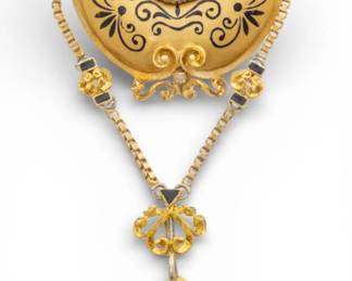 Lot 6
Montreux (Swiss) 18K Gold Blue Enamel, Diamonds Lapel Watch