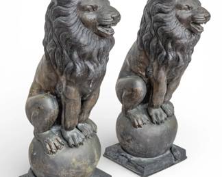 Lot 1057
Pair of Bronze Seated Lion Garden Sculptures